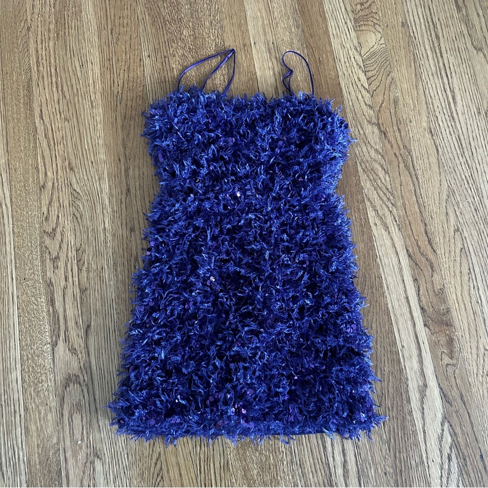 Urban Outfitters purple feather and sequin spaghetti strap boa style mini dress
